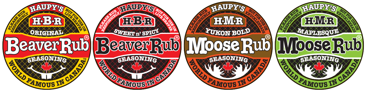 haupys beaver rub moose seasoning four flavors logos